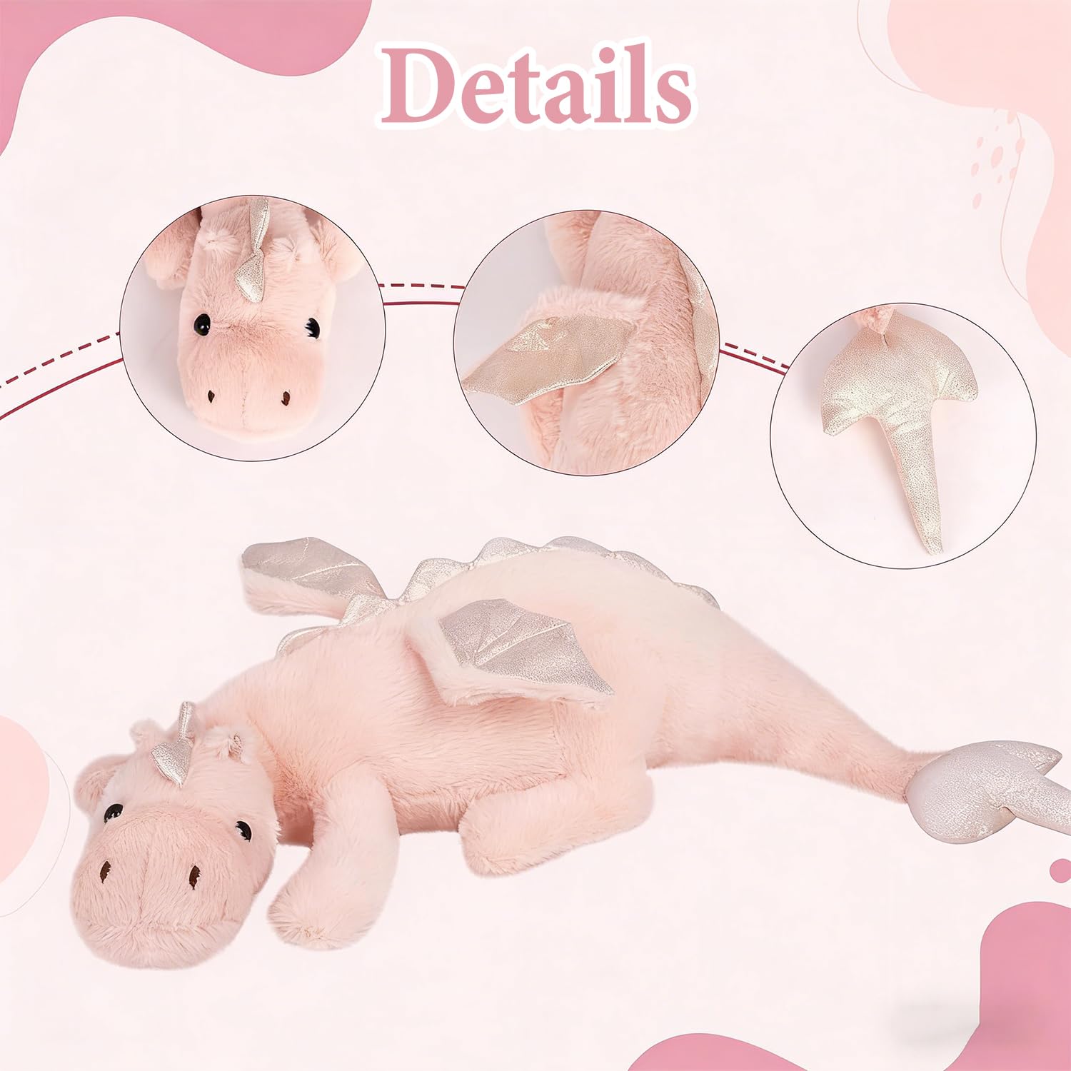 Peluche Dragón Recostado 60cm, Dragón Cordero Super Suave, Almohada Infantil Forma Dragón Rosa&Verde, Juguete Peluche Niños Niñas (Verde) — view 8