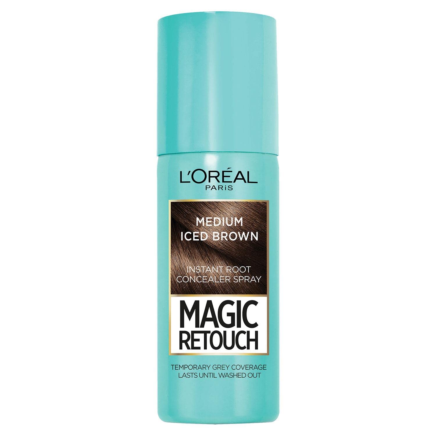 L’Oreal Magic Retouch Medium Iced Brown temporary instant root concealer spray, use with home or salon hair dye or hair colour, perfectly conceals grey hair with easy application, 75ml