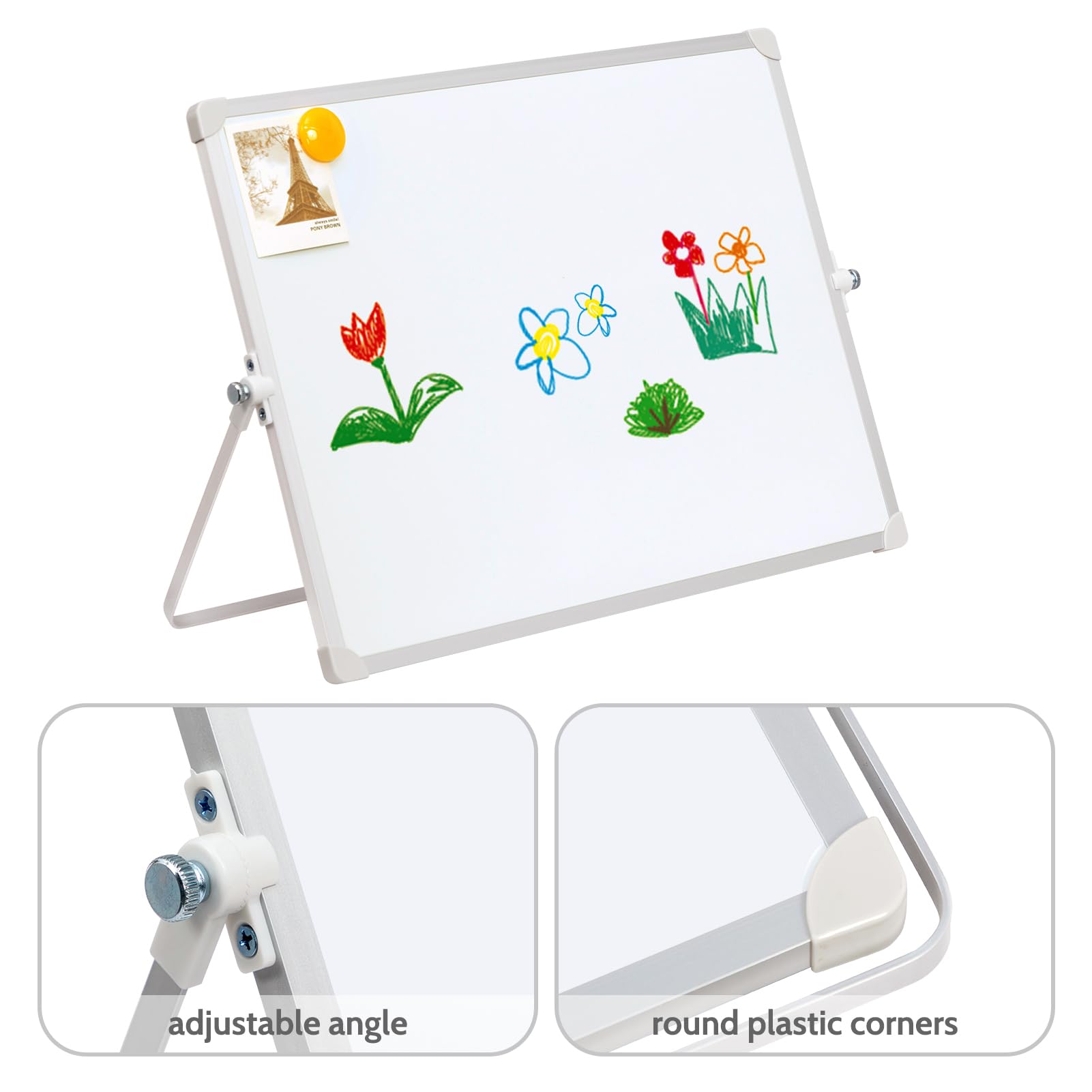 DOEWORKS Magnetisches Whiteboard 40 x 30cm, A3 Doppelseitig Trocken Abwischbares Whiteboard für den Schreibtisch, Magnettafel mit Ständer für Zuhause Schule Büro