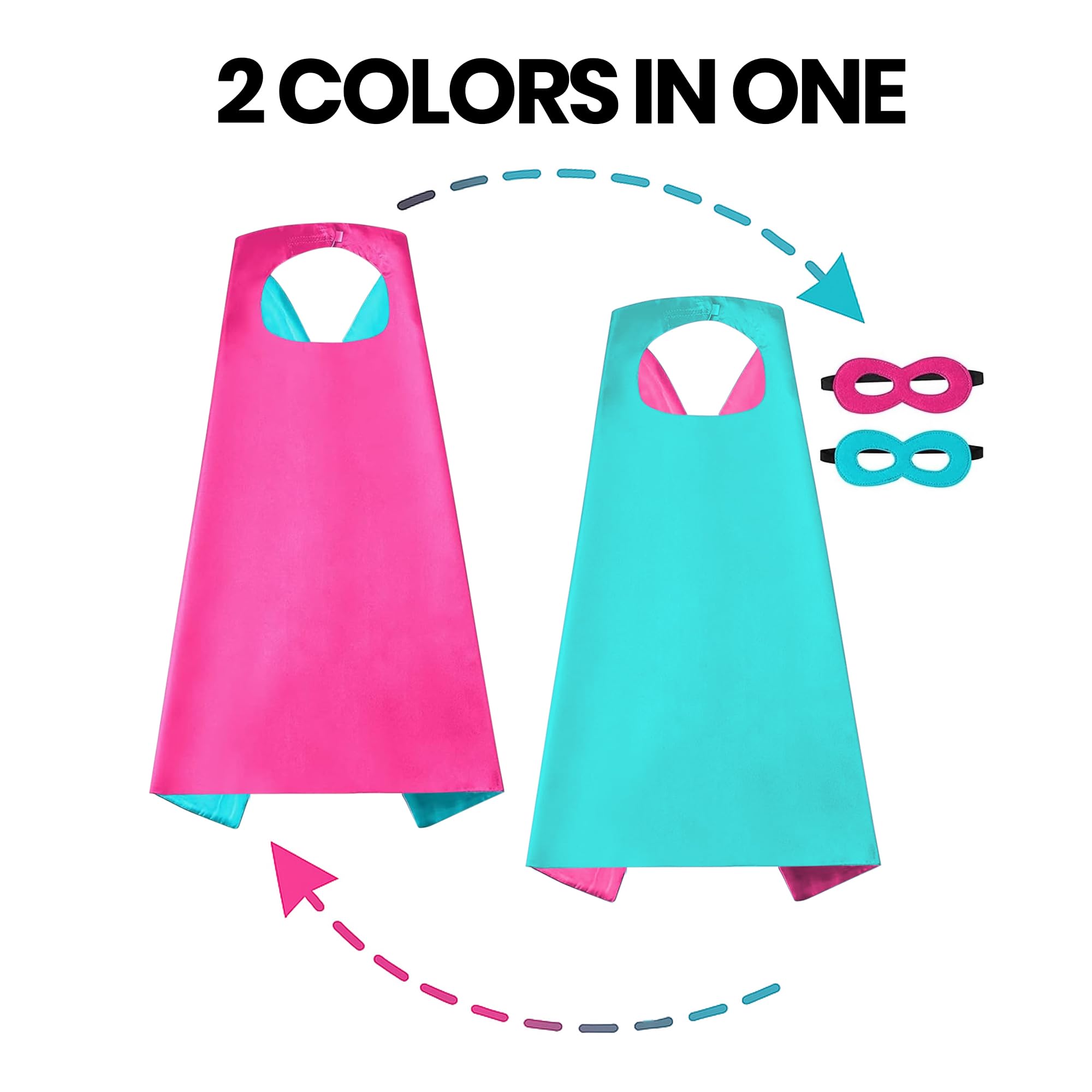 Kids Superhero Cape Mask Set - Hero Costume 6 Double Sided Fancy Dress Cosplay - Party Dress Up Supplies for Boys & Girls - Image 3