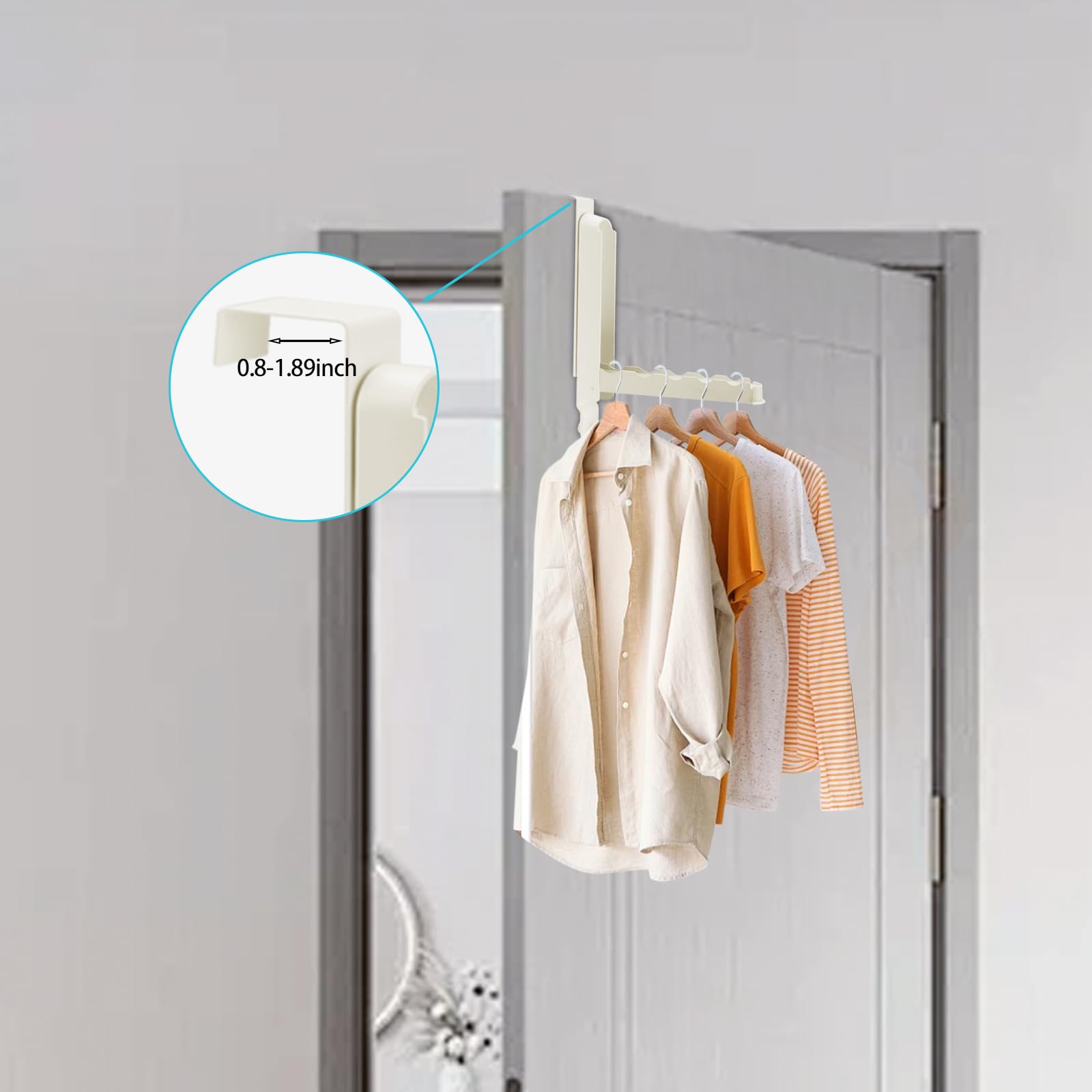 Relaxdays 2 Ganchos Plegables Para Puerta, Colgante, Colgador Para 6 Perchas Metal Y Madera Renvalso Hasta 2cm Blanco 92454671