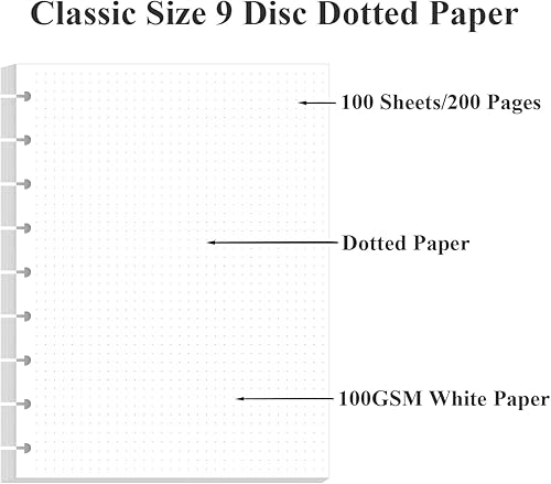 Miniatura 5 de Papel de rellenado de cuadrícula punteada de argolla clásico, insertos pre-perforados de Happy Planner de 9 argollas, papel de hoja suelta de 100