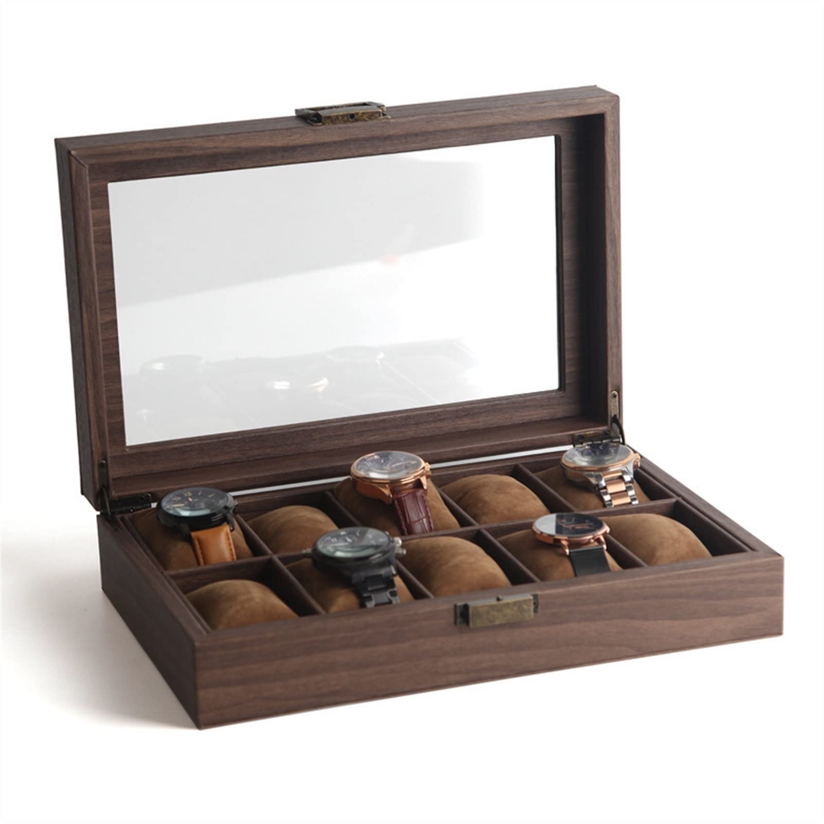 ANVLOJRIH Watch Box Wooden Watch Storage Box Glass Cover Jewelry Bracelet and Display Organizer Watches Box(10 grid)
