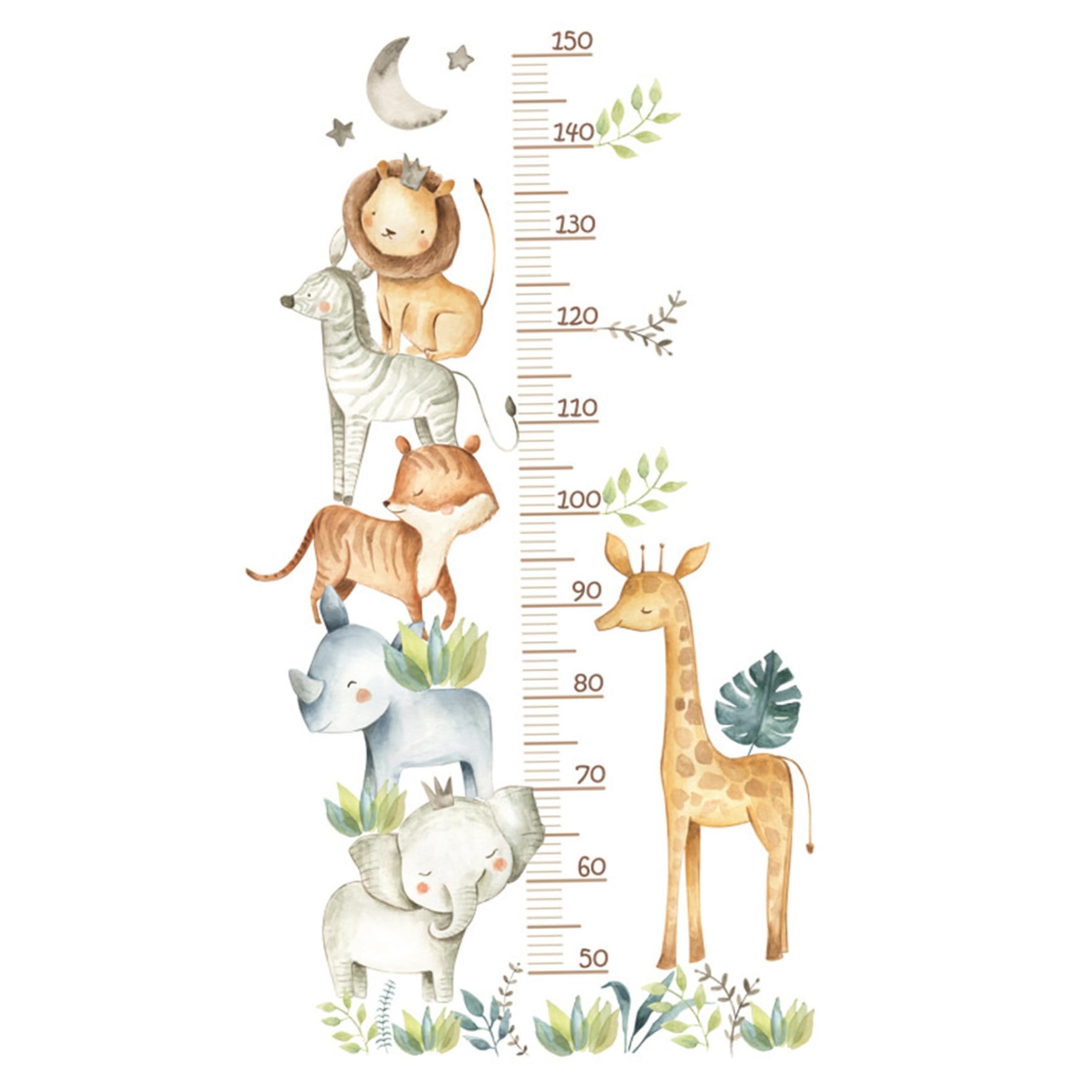 Vistnale Growth Chart for Wall, Kids Growth Chart 50-150cm African Animal Kids Height Wall Self-Adhesive Adorable PVC Height Measurement for Play Room, Kindergarten, Living Room