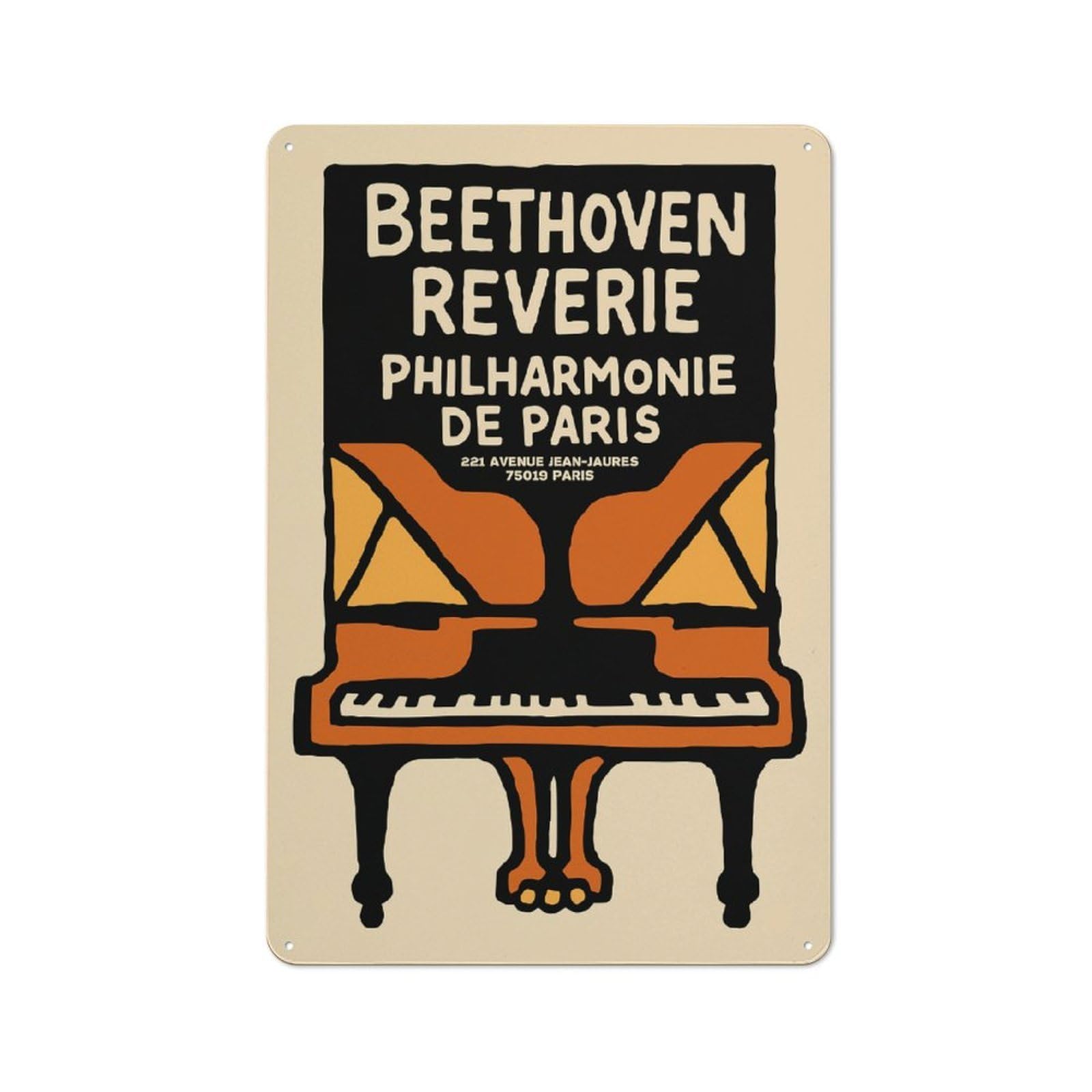 Junmoney Style-21 Tin Sign With Beethoven Reverie Philharmonie De Paris Design 30X20cm, Understated Studio Wall Plaque For Hobby Room, Office, Lounge Or Living Room