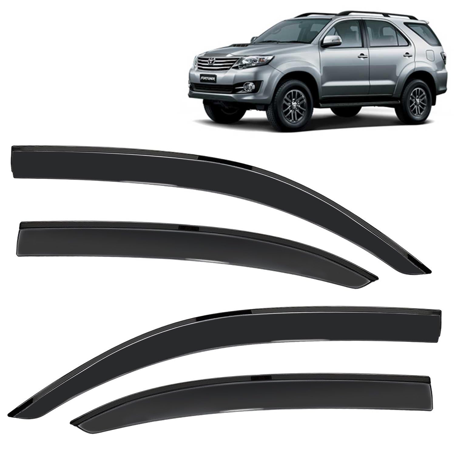 KINGSWAY® Car Accessories Fortuner Door Visor Rain Guard Compatible with Toyota Fortuner (Year 2008 to 2017) All Model, Car Side Window Visor Rear Window Wind Deflectors, Black, Set of 4 Pcs