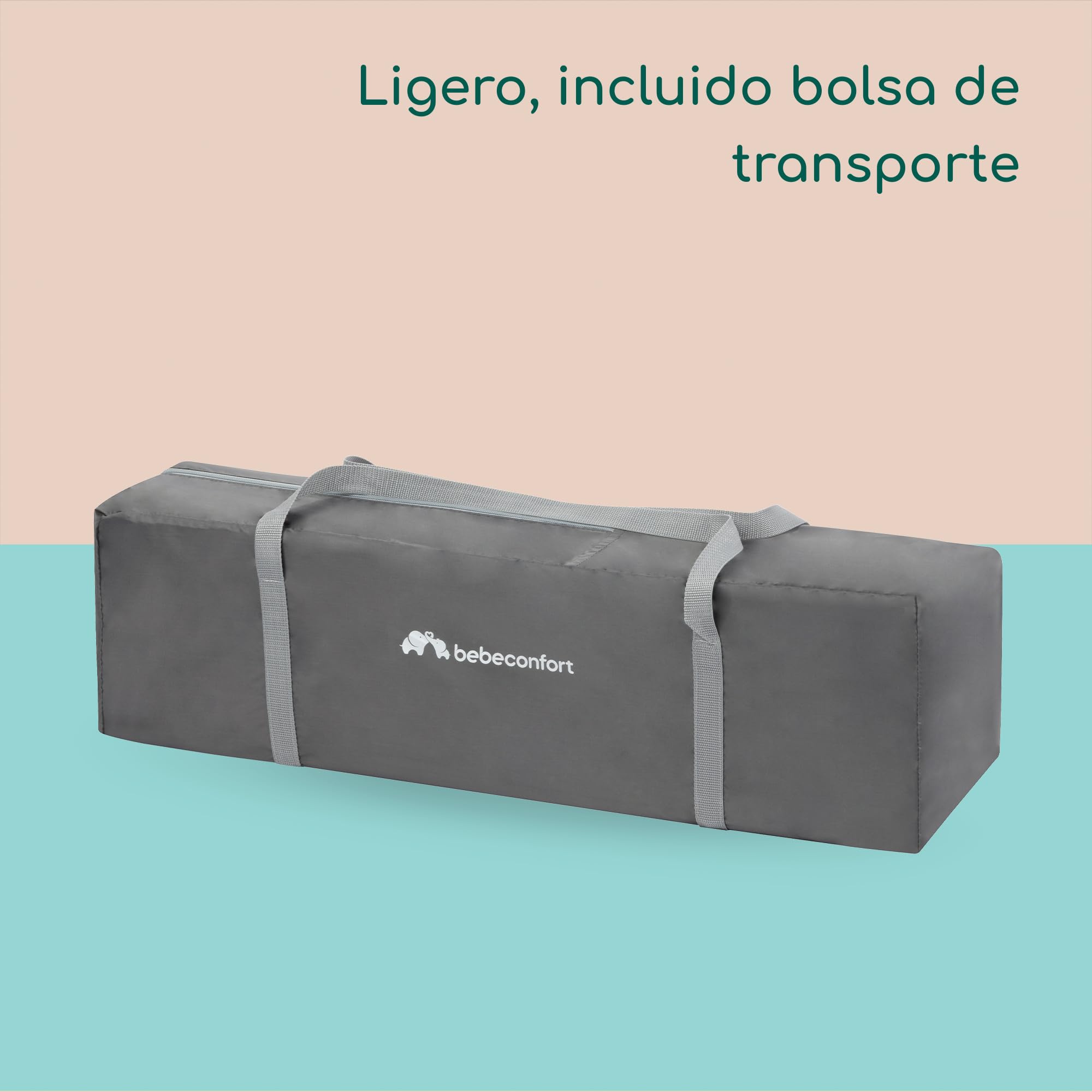 Bebeconfort Soft Dreams, Cuna de Viaje, 0-3 Años (0-15 kg), Cuna de Viaje Ligera, Colchón Espuma y Fibra de Madera (60x120 cm), Bolsa de Transporte, Plegado Compacto Tipo Paraguas, Grey Mist