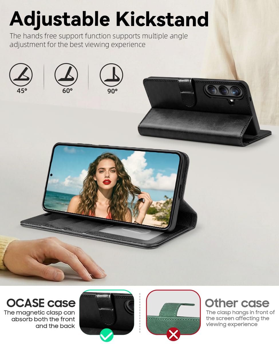 OCASE Kompatibel für Samsung Galaxy S26 Hülle Premium Lederhülle Klappbar RFID Schutzhülle Tasche Magnet Kartenfach Standfunktion Klapphülle Handyhülle Schwarz
