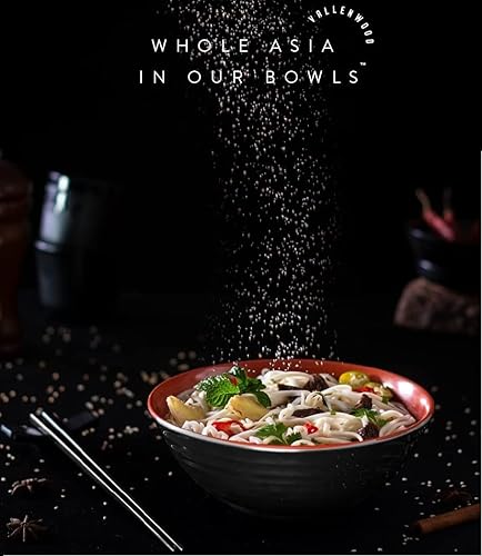 Miniatura 7 de Juego de 6 tazones de ramen, 18 piezas Pho. Sopa japonesa asiática roja y negra. Utensilio cucharas y palillos. Melamina. Fideos grandes de 37 oz,