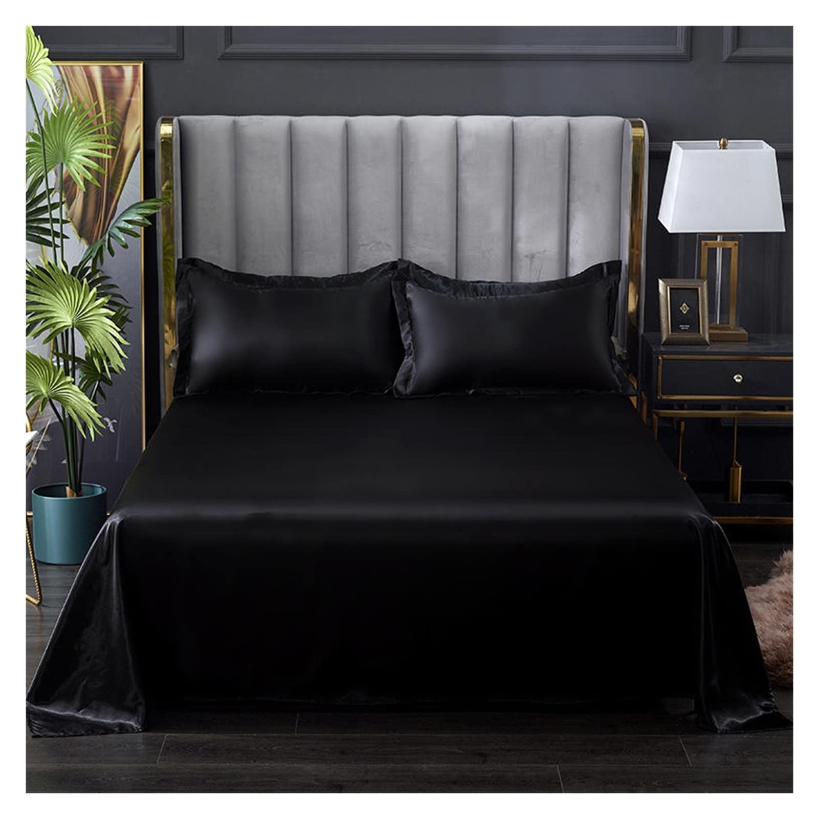 Ice Silk Bed Sheet, Ice Silk Flat Bed Sheet Summer Multicolor Multiple Sizes(Heise,170x230cm 66x90inch)