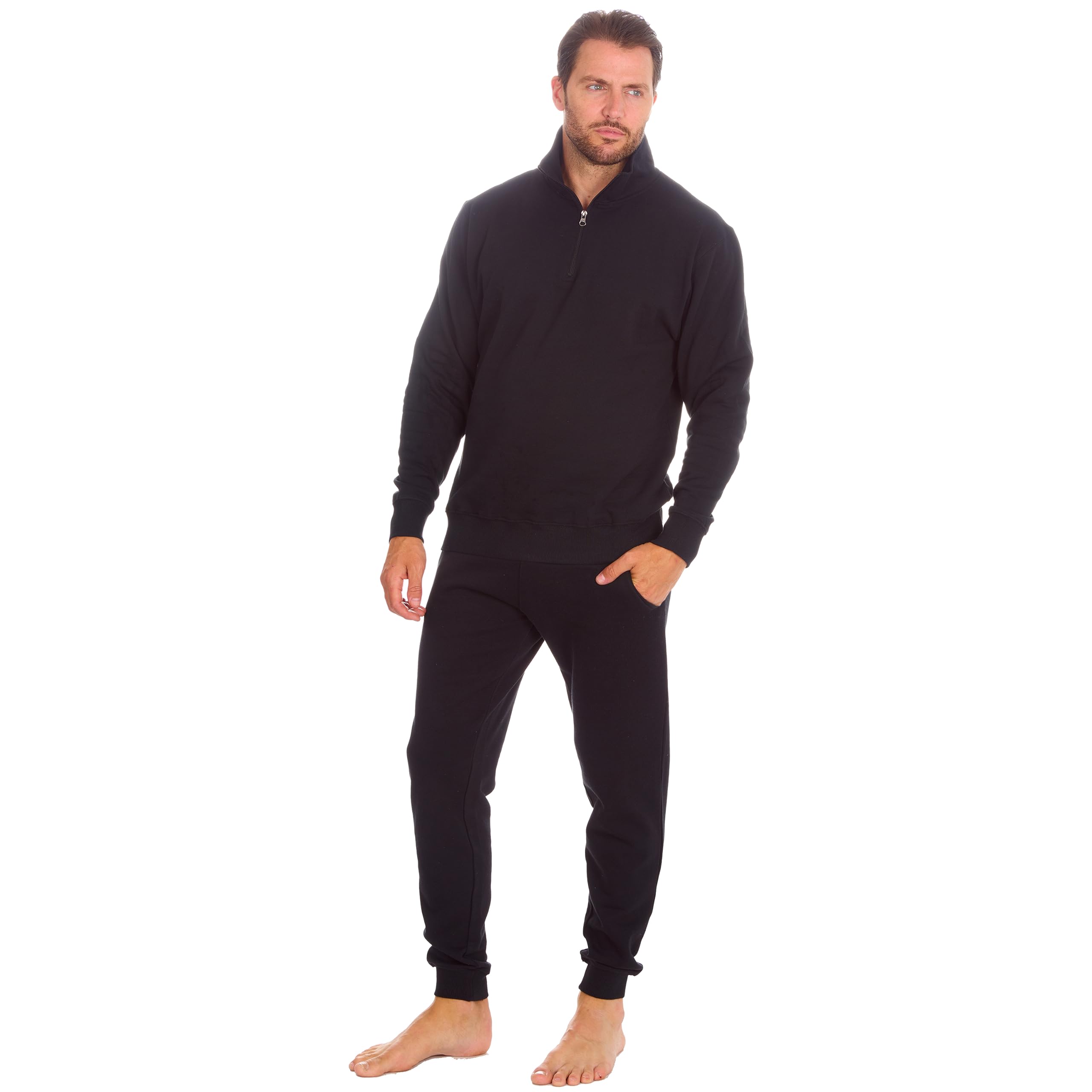 Metzuyan Mens Tracksuit 1/4 Zip Fennel Neck Pullover Joggers Set Plain Track Top Bottoms Black L
