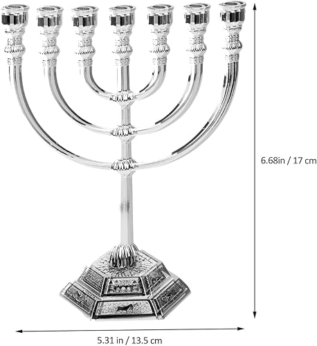 Miniatura 7 de HOMSFOU Candelabro judío Israel Jerusalén Temple Menorah, 7 ramas, portavelas judío, candelabros, candelabros, para Hanukkah, ceremonia festiva,