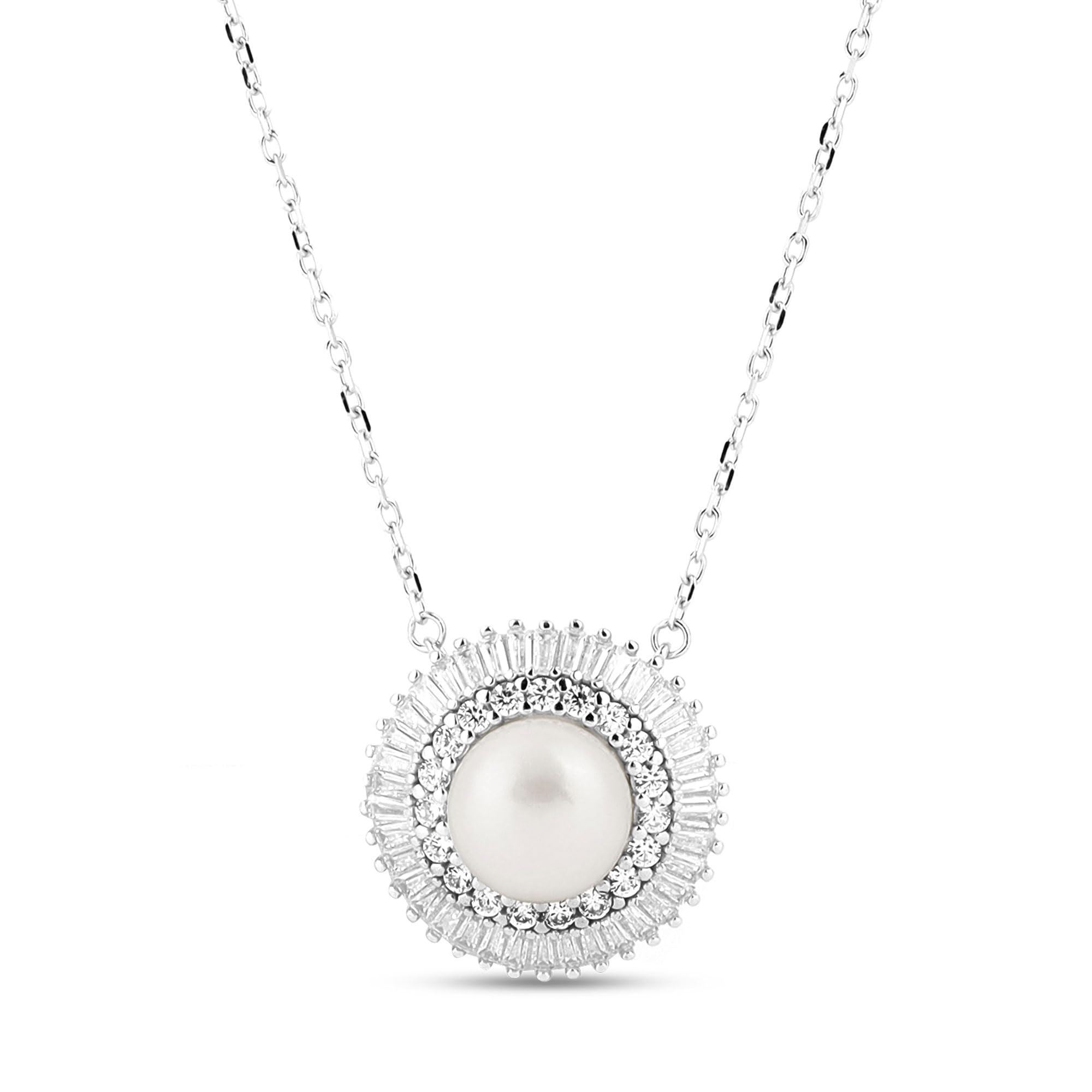 zisthi 925 Sterling Silver Round Double Halo Pearl Silver Pendant | Gifts for Girlfriend, Gifts for Women and Girls-picture-53