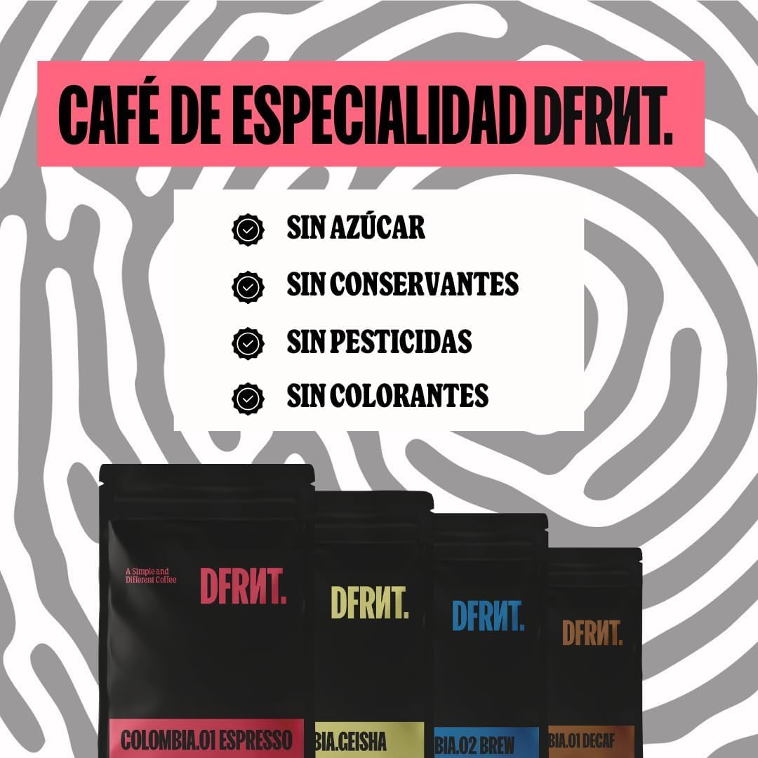 DFRNT. Colombia Dark 1000Kg – Café en grains de spécialité (86,75 points SCA) – 100% Arabica aux notes de chocolat et de caramel – Espresso idéal – Torréfaction foncée