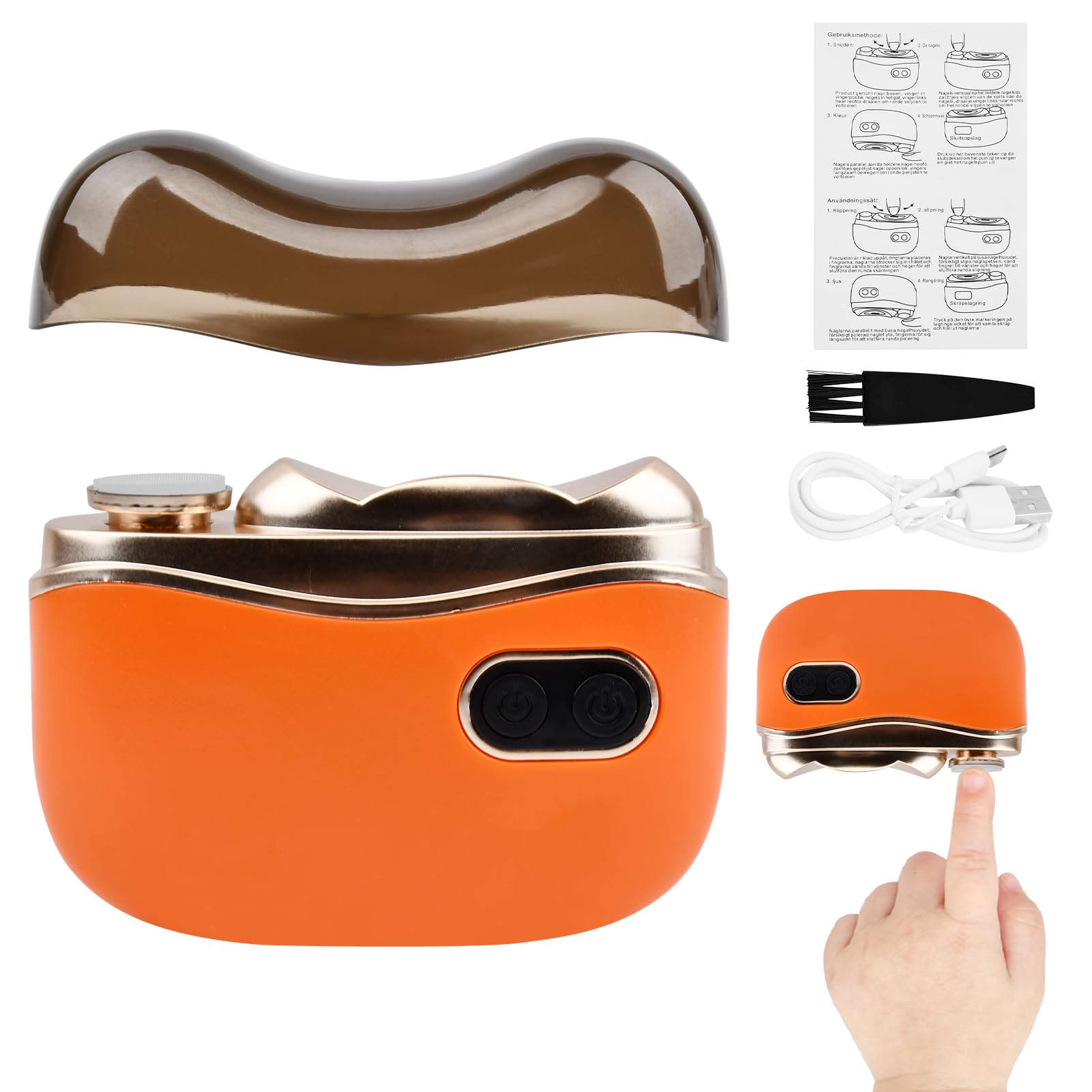 Photo 1 of 2 in 1 Electric Nail Clipper,2 Speed Automatic Nail Trimmer,Polishing & Nail-Scraps Storage with LED Light,Type-C USB Rechargeable Fingernail Clipper for Women Men Adult Seniors(Orange)