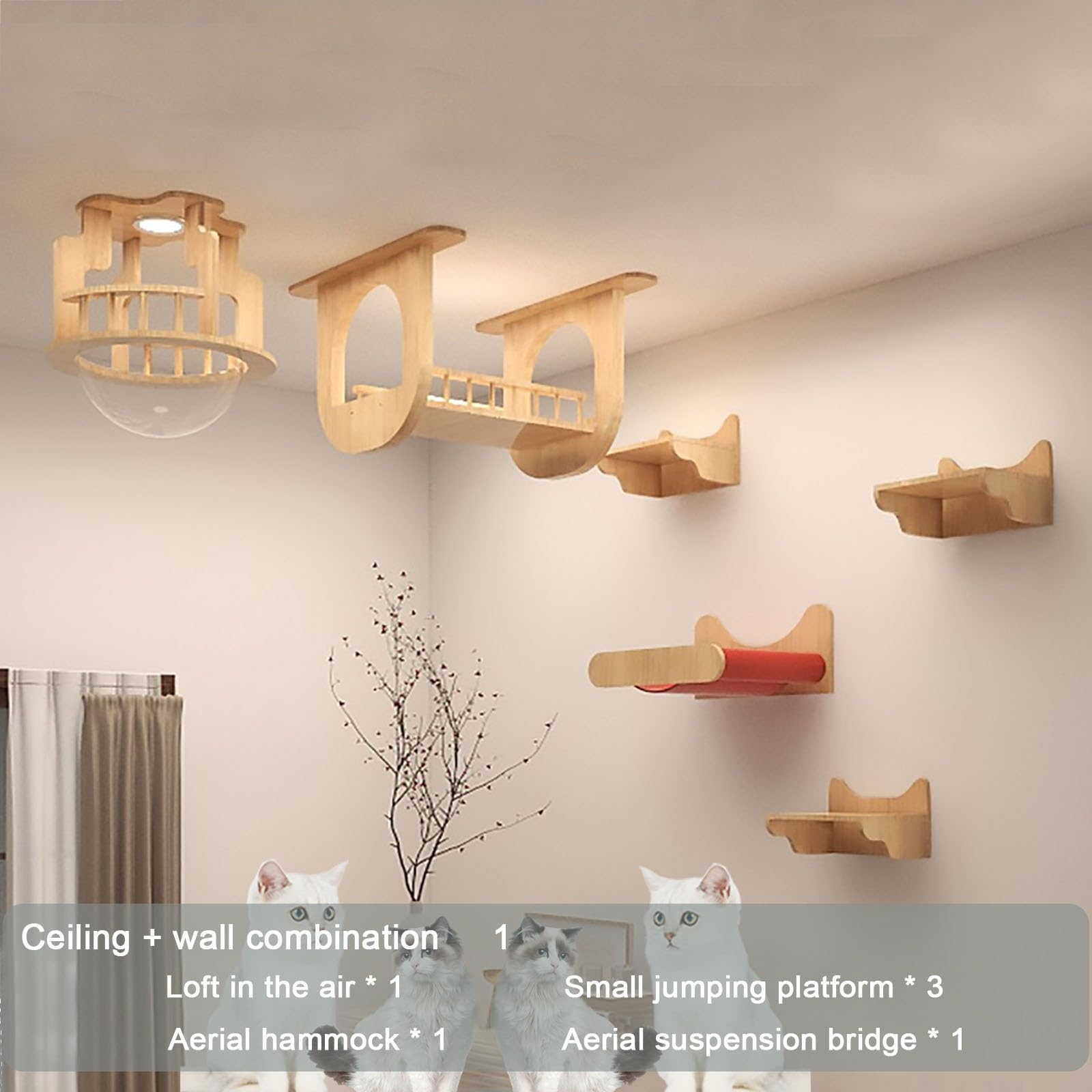 Katzenregale, An der Wand montierte Kletterregale for Katzen, Raumkapsel-Katzenvilla, Luftkorridor, Tunnel, Glasweg usw. Moderne Katzenwandmöbel(Ceiling+wall Combination 1)