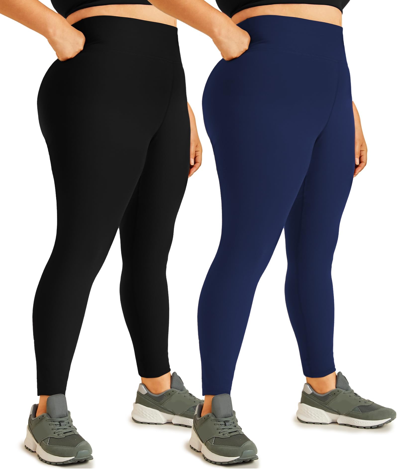 Hi Clasmix 2 Pack Plus Size Leggings for Women-High Waisted Tummy Control 1X-4X Soft Casual Yoga Pants for Curvy Women