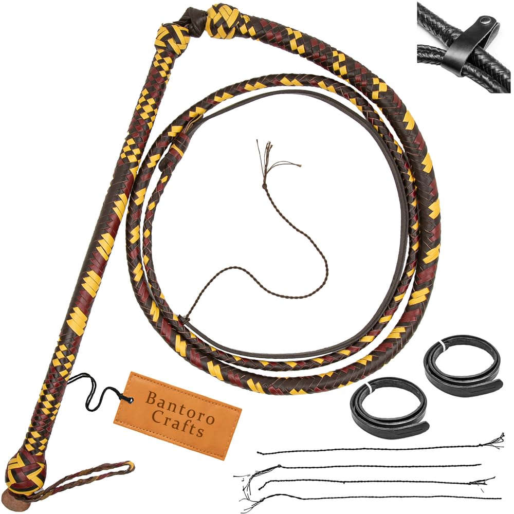 Marrone, Rosso e Crema Frusta 16 trecce Fili Pelle Intrecciata Frusta in Vera Pelle Pancia in Pelle e Supporto in Pelle all'Interno Frusta Che schiocca Forte