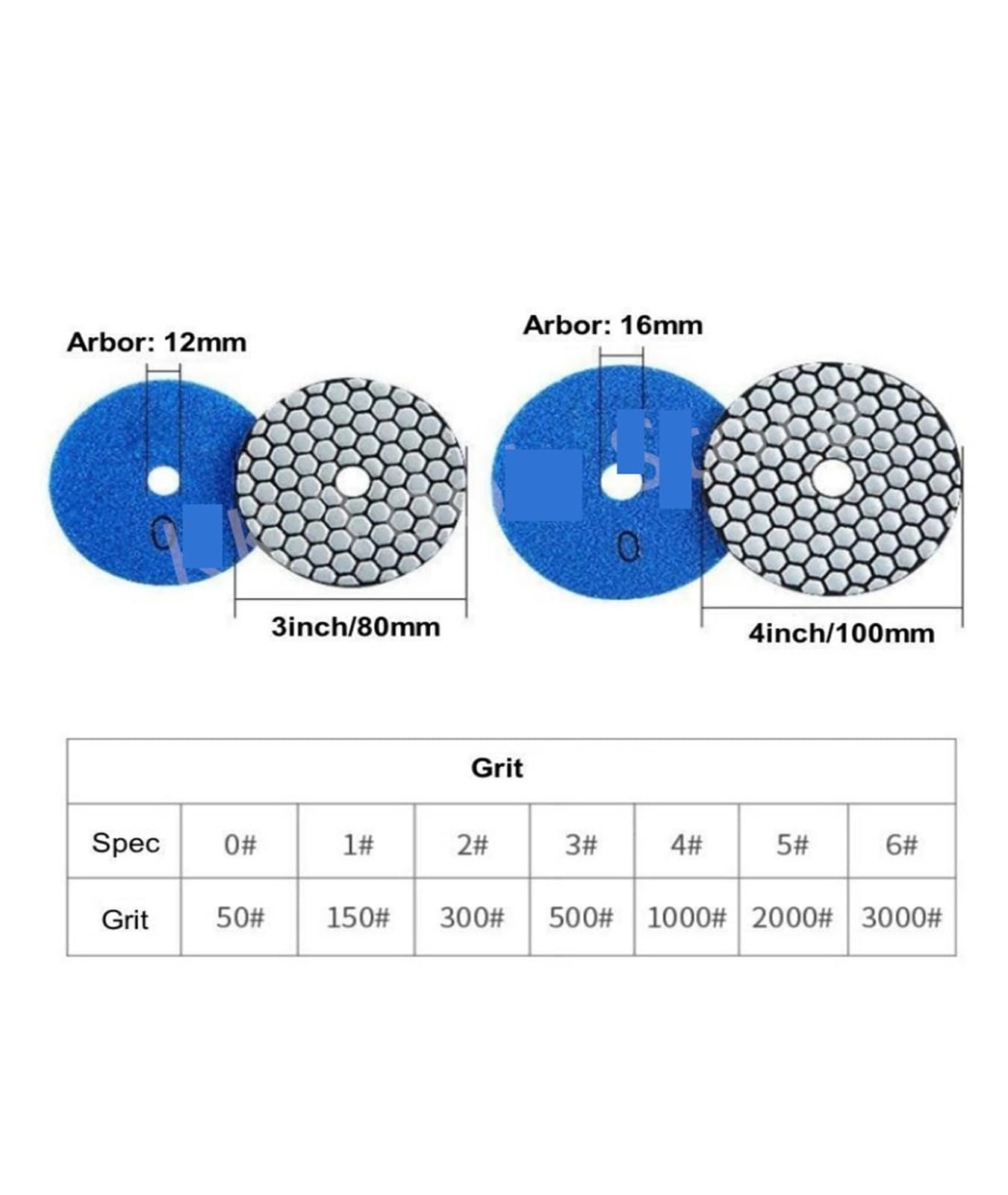Almohadillas de Pulido en seco de 3/4 de Pulgada (80/100 mm), 7 Unidades, Almohadillas de Pulido de Diamante afiladas para Discos de Lijado de mármol y Herramientas de Pulido de Piedra (7 Unidades, 3