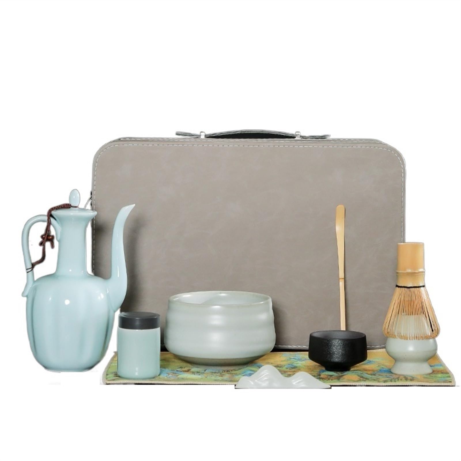 Cuillere Matcha avec Cuillère à Café en Bambou Matcha Kit Service à Thé Japonais Traditionnel Bureau à Domicile et Salon de Thé(Blanc,9-Piece Set)