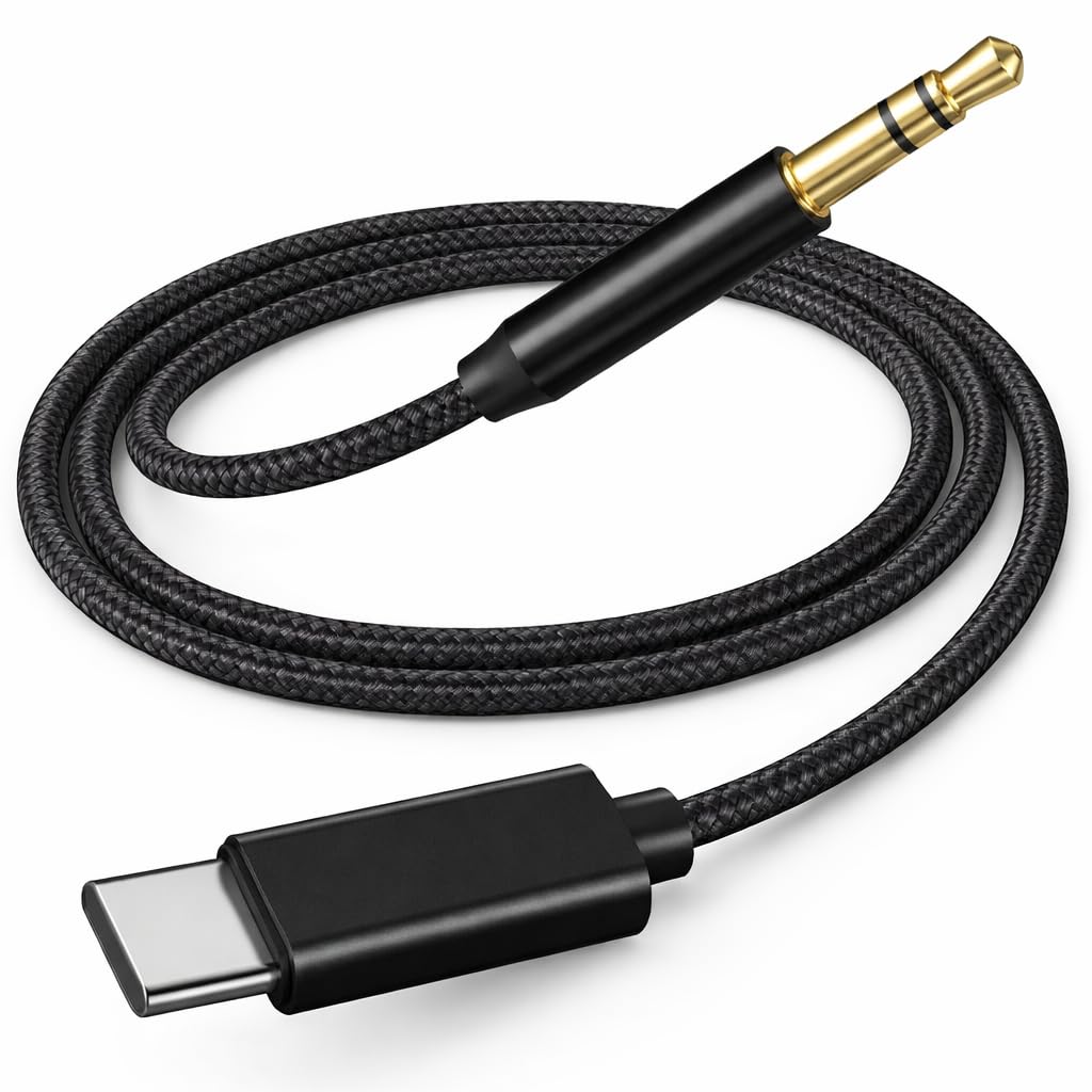 Mizi USB C to 3.5mm Audio Aux Jack Cable,3.3FT USB Type C to Male Adapter Dongle Cable Cord Car Headphone Compatible with iPhone 15 Plus/15 Pro Max Samsung Galaxy S24 S23 S22,iPad Pro - Black