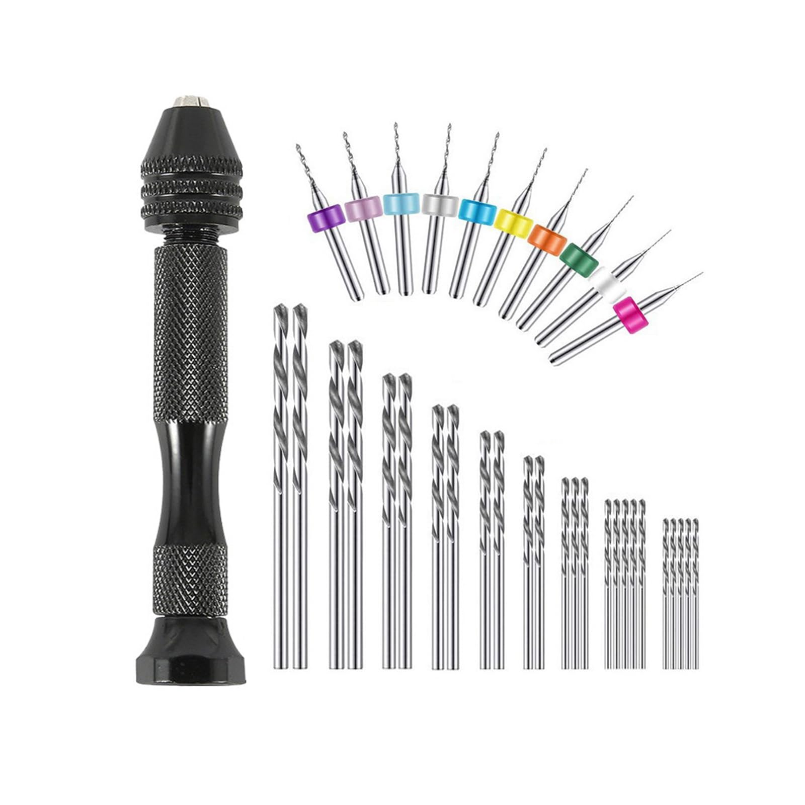 Mandouer 36pcs Precision Pin Vice Hand Drill Set including 0.5-3.0mm HSS Small Drill Bits and 0.3-1.2mm PCB Bits for Craft Resin