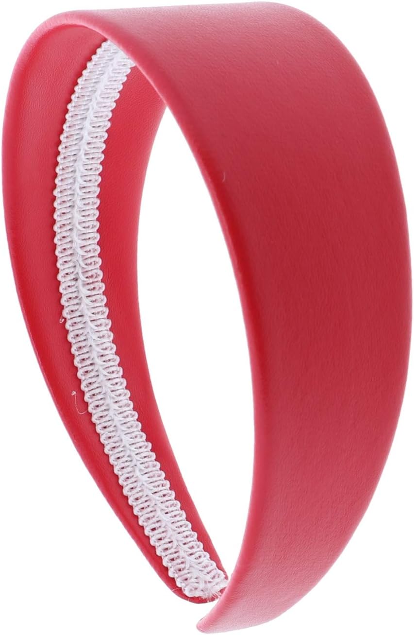 Motique Accessories 2 Inch Wide Leather Like Headband Solid Hair band for Women and Girls - Bright Red