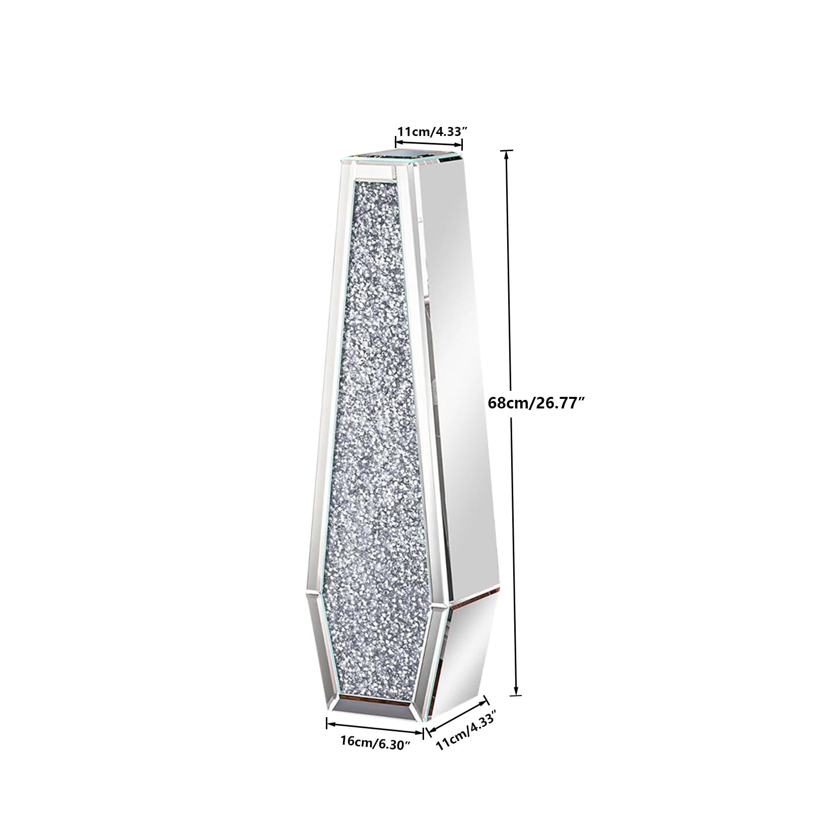 Bodenvase Groß 68cm Hoch Standvase: Silberne Vase Kristall für Pampasgras, Glas verspiegelte Diamanten Blumenvase, Dekorative Luxus Glitzer vasen für Wohnzimmer Home Decor– Kein Wasserhalt