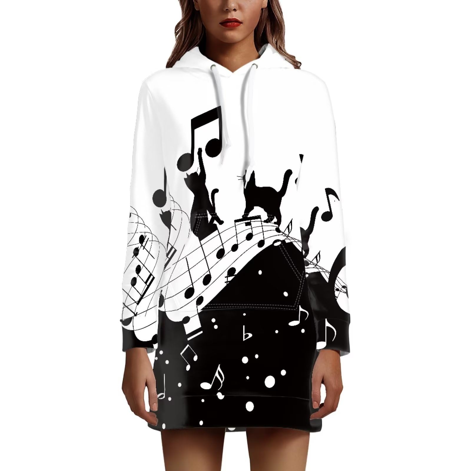 POLERO Robe rétro à capuche avec poche et cordon de serrage à manches longues pour femme