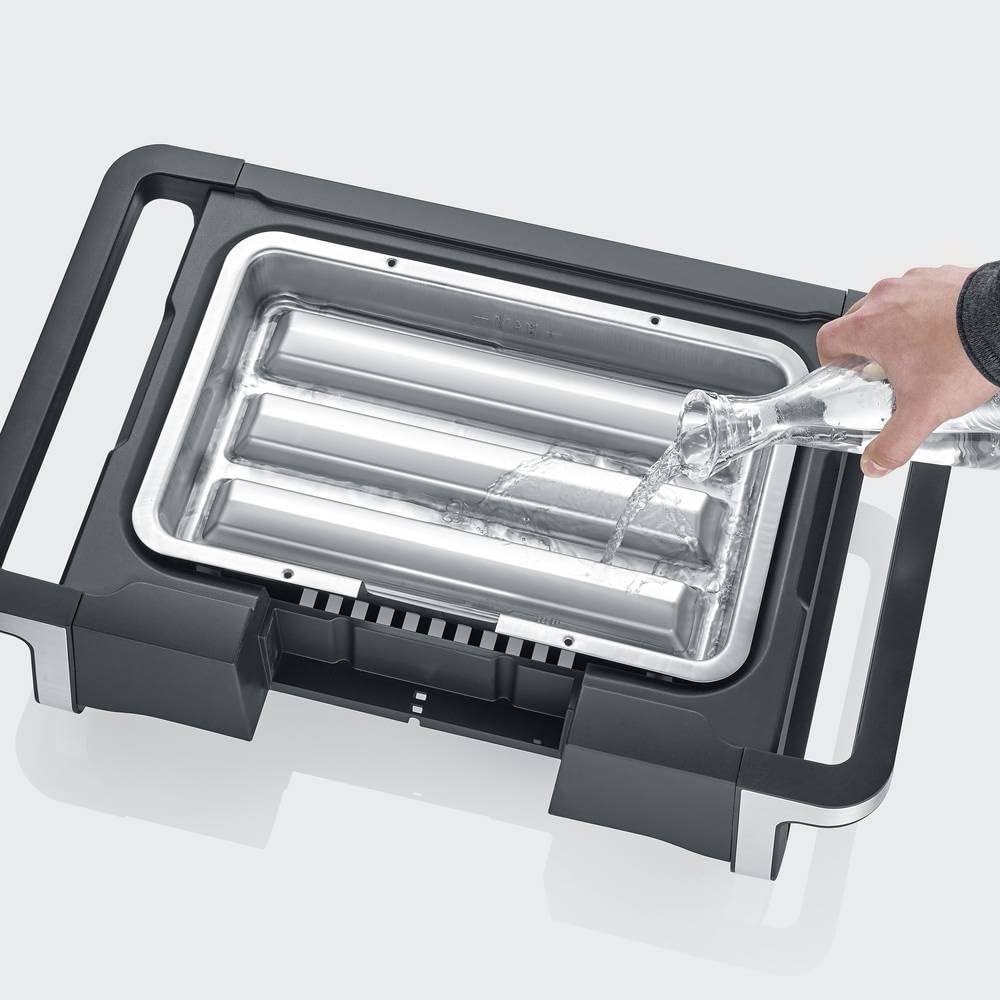 Severin grill elektryczny stojący, balkonowy, tarasowy, temperatura od 0°C do 500°C, dioda LED, duża moc 3000 W, przewód 2 m, stal niedzewna/czarny, SENOA BOOST S PG 8117