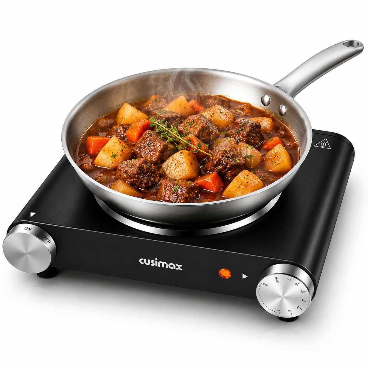 Cusimax Hot Plate Electric Burner Single Burner Cast Iron Heating Plate Portable Burner 1500W with Adjustable Temperature Control Stainless Steel Non-Slip Rubber Feet Black Easy To Clean Upgraded Version-image-11