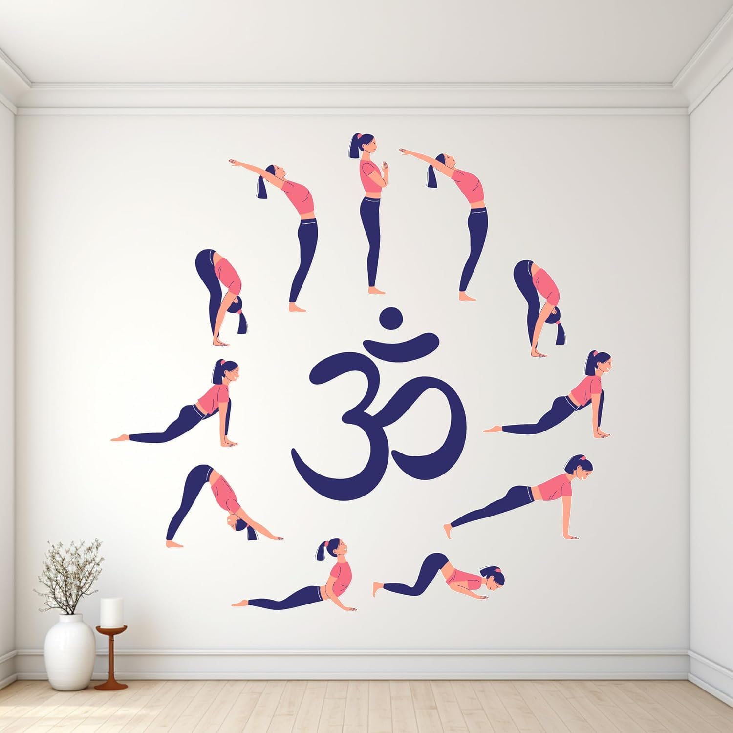 GADGETS WRAP Surya Namaskar Yoga Wall Sticker 12 Yoga Pose Steps with Om Symbol (57x57 cm) for Home, Gym and Meditation Room Decor-image-43