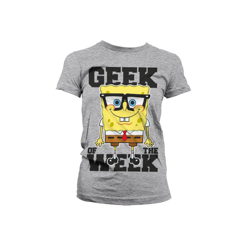 SPONGEBOB SQUAREPANTS Officially Licensed Geek of The Week Women T-Shirt (Heather Grey), Small
