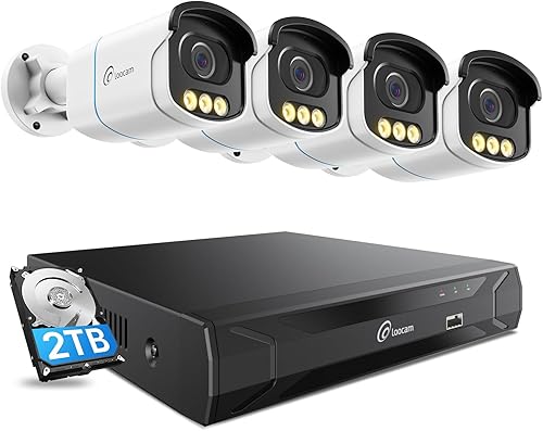 Miniatura 11 de Loocam Sistema de cámara de seguridad CCTV 4K PoE con cable de visión nocturna a color real, 4 cámaras IP PoE de 8 MP, NVR de 8 canales y disco duro