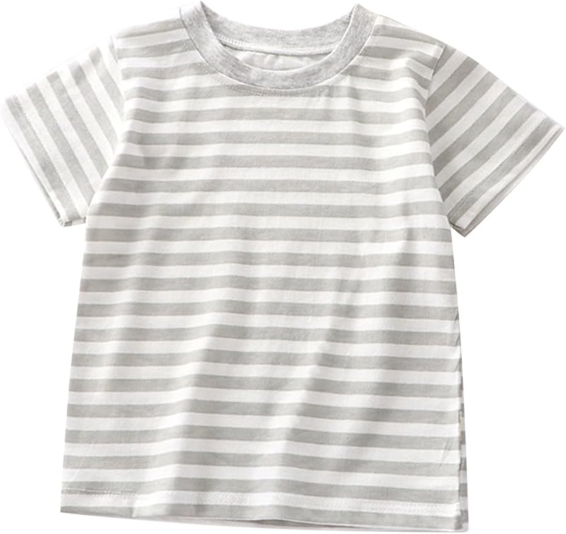 Toddler Baby Boys Girls Striped Color Block Short Sleeve T Shirts Kids Casual Clothes Crewneck Shirt Girls Cute Tops