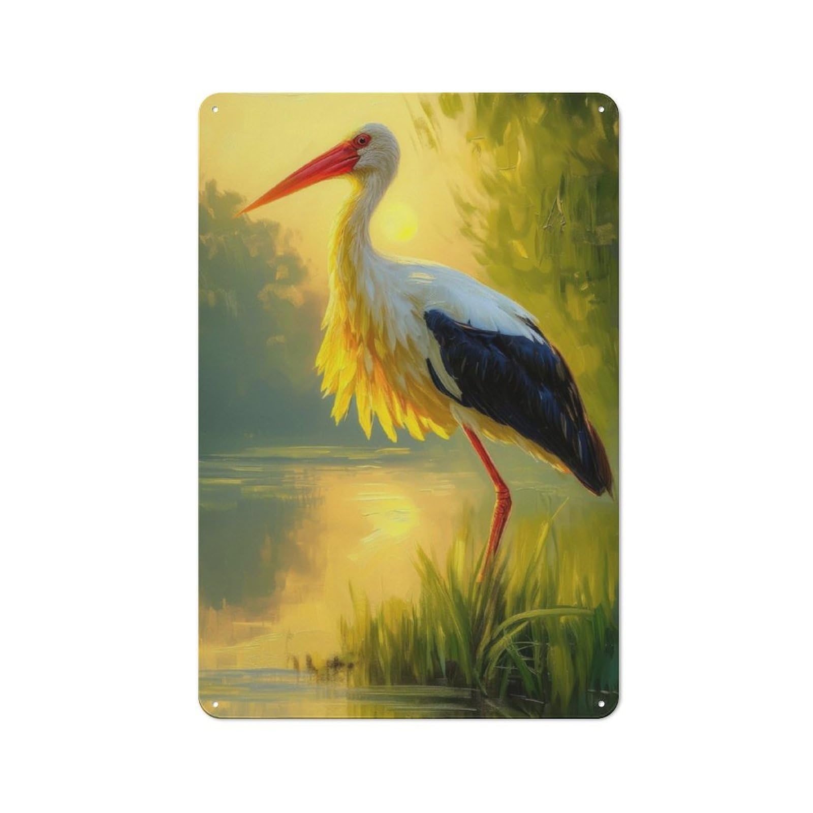 Junmoney Serene Stork Vintage Metal Plaque 30X20cm Featuring For Pub Or Café, Suited To Café Interior Fans