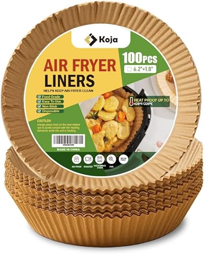 100 forros desechables para freidora de aire de pergamino, papel antiadherente a prueba de grasa, forros de papel de hornear redondos de 6.5