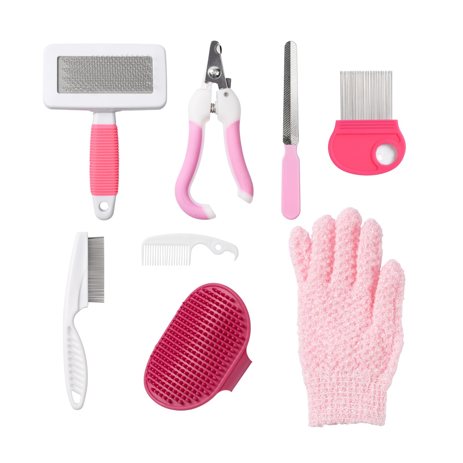 8 Pièces Kit de Toilettage pour Lapin avec Coupe-ongles,Lime,Peigne à Puces,Gant de Bain,Brosse pour la Perte de Poils,Peignes pour Animaux de Compagnie, Kit de Toilettage pour Petits Animaux