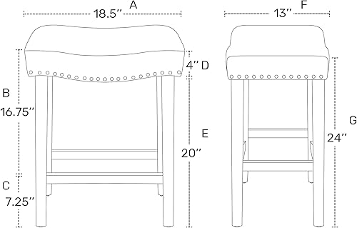 Miniatura 9 de WO Home Furniture Taburete de mostrador de 24 pulgadas, taburete tapizado sin espalda con patas blancas antiguas de madera para cocina (gris)