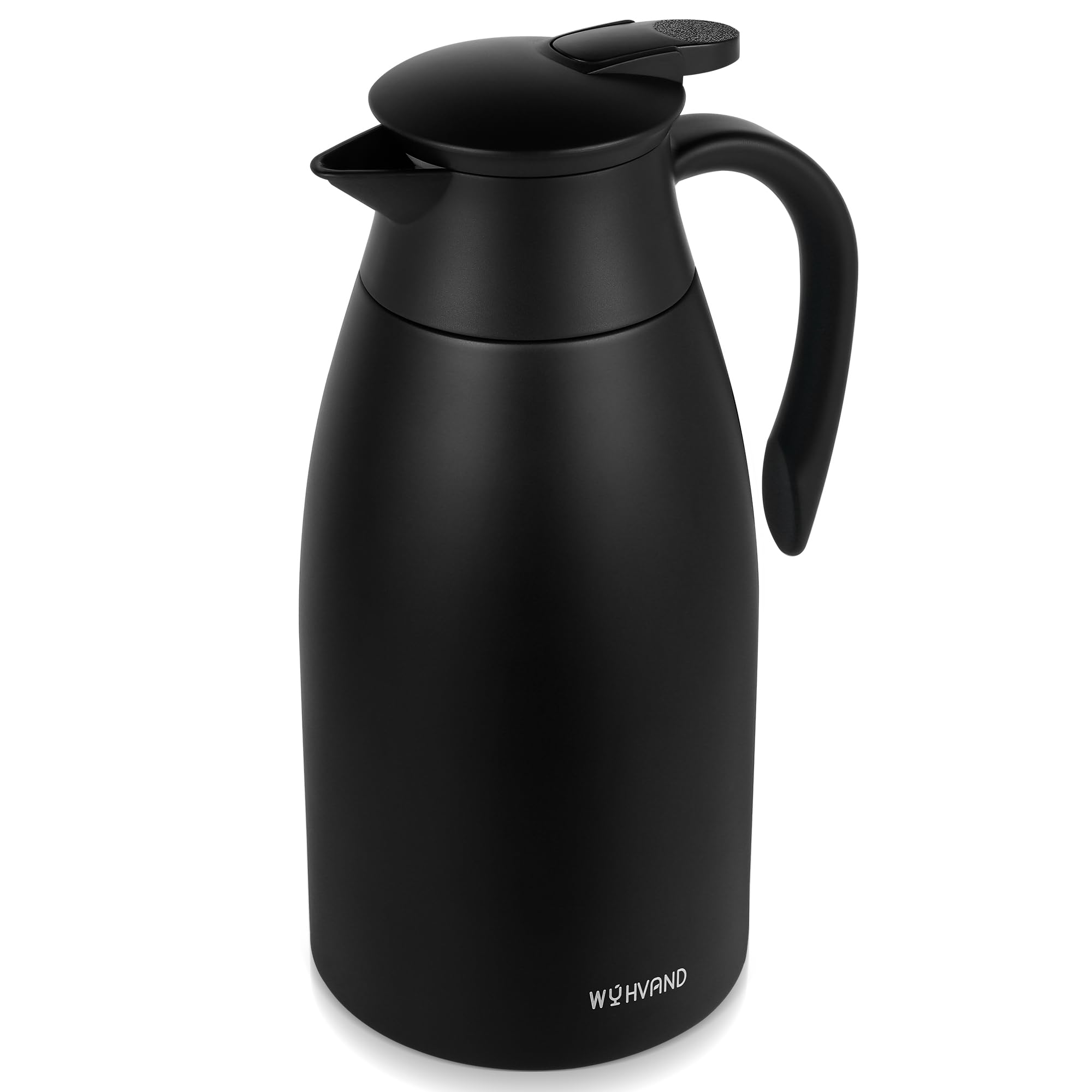 Carafe Isotherme 2L, Pichet à Café en Acier Inoxydable 304, Garde le Chaud et le Froid, Étanche, Versement à Une Main, Maison, Bureau et Hôtel, Noir