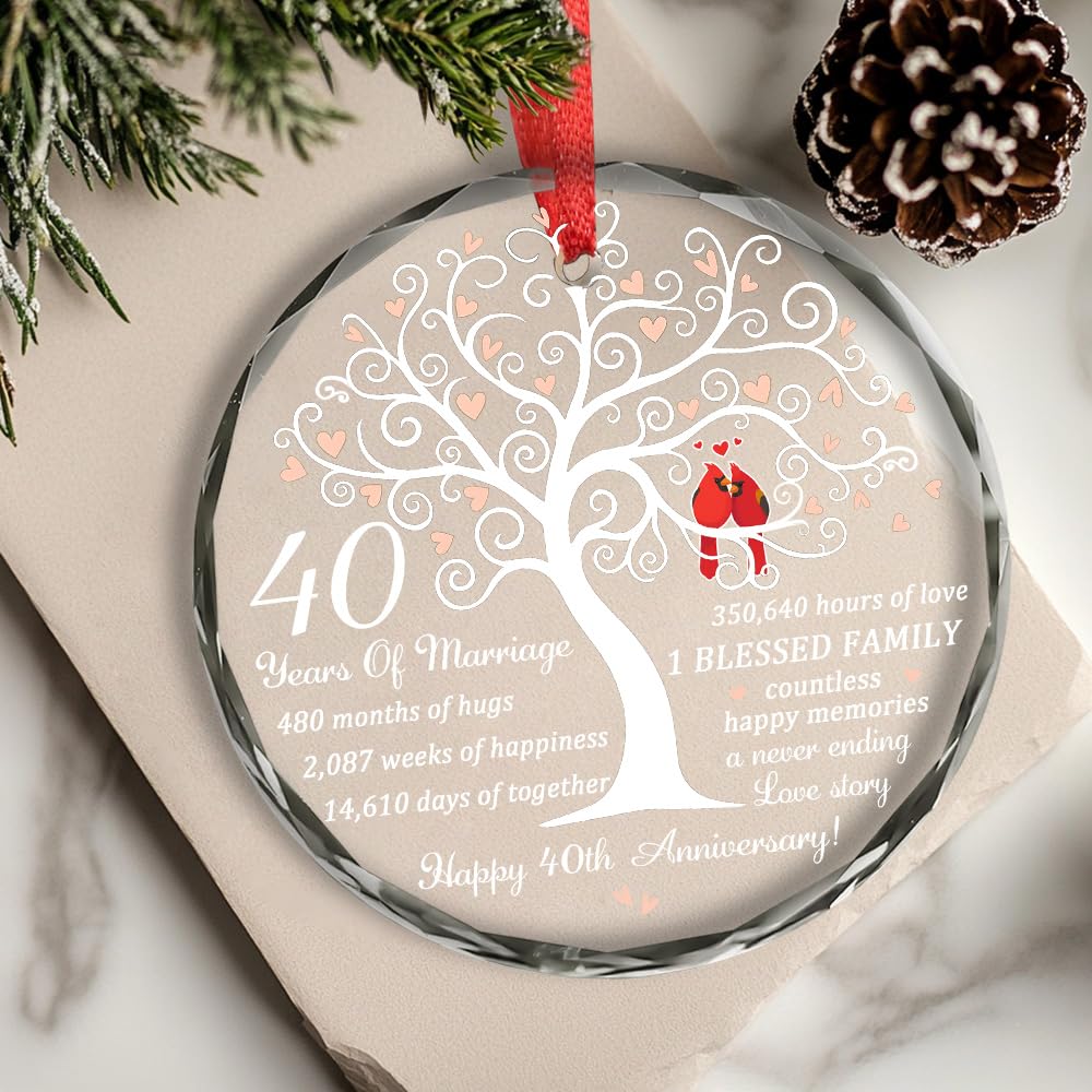 40th Wedding Gift for 40th Anniversary - Ruby Anniversary - 40 Years of Marrige Gift Idea for Couple - Happy 40th Anniversary Glass Ornaments - Gifts for Wife, Husband