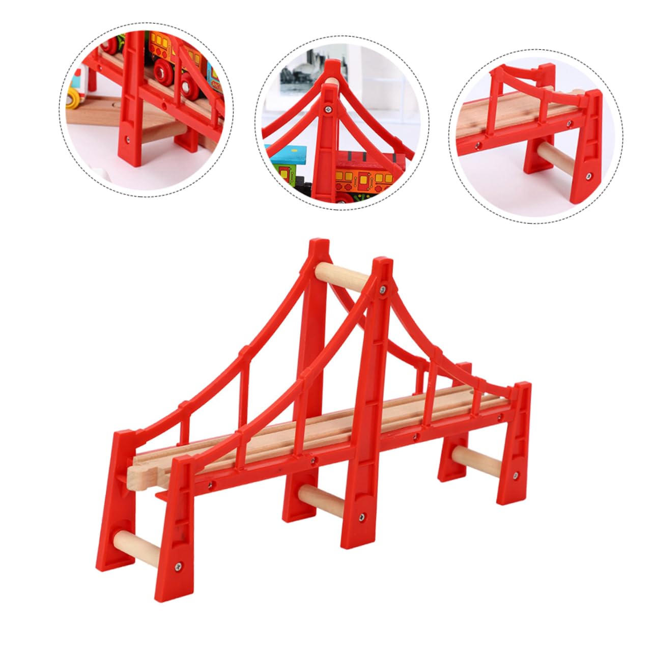 Pont Ferroviaire Surélevé Pendant la Saison des Fêtes en Bois Rouge Compatible Tous Jouets de Voies Ferrées Accessoire pour Circuits Garçon et Filles