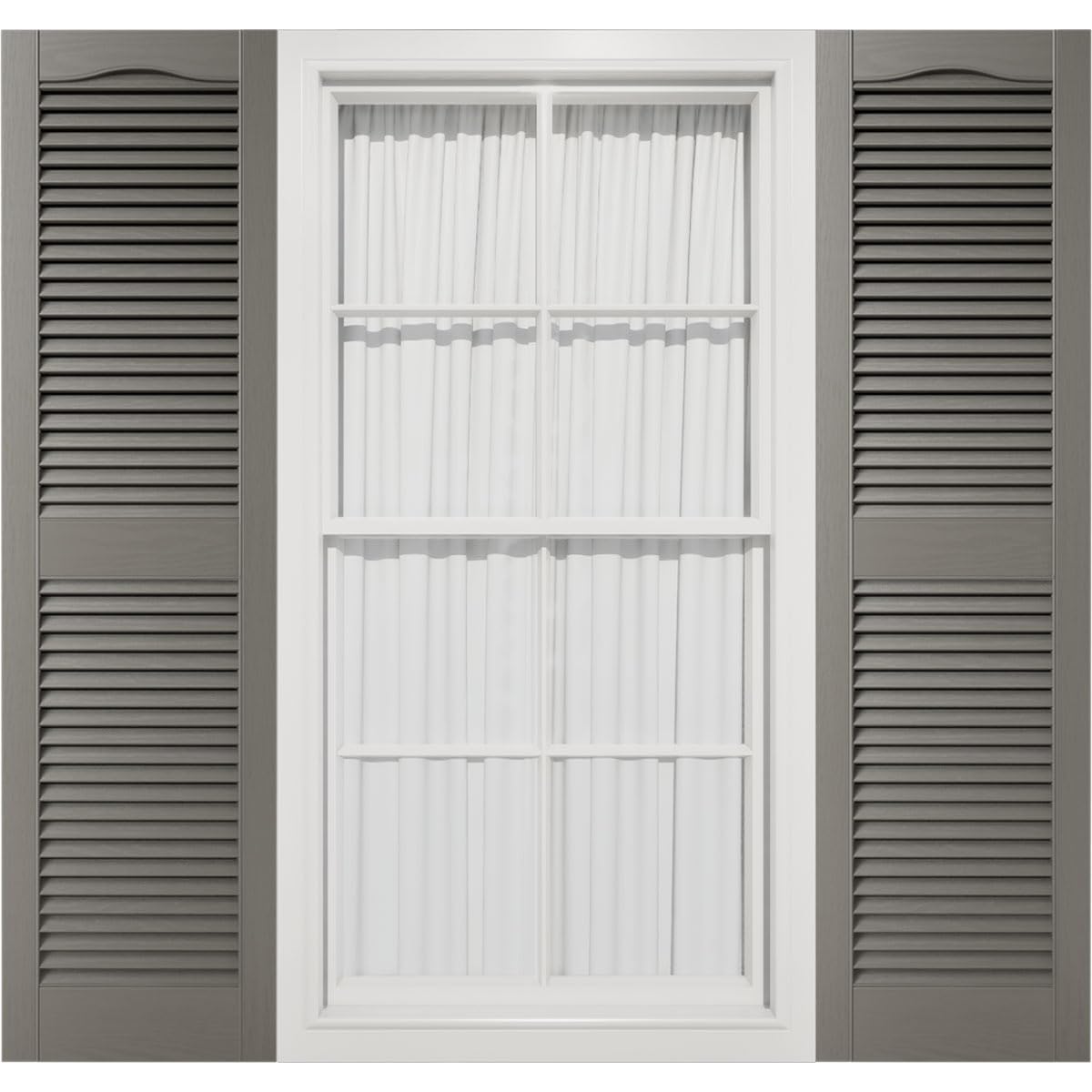 Mid America 00011255018 Standard Size Cathedral Top Center Mullion, Open Louver Vinyl Shutter, w/Installation Shutter-Lok's & Matching Screws (Per Pair), 018, 12"W x 55"H, Tuxedo Grey — image 1