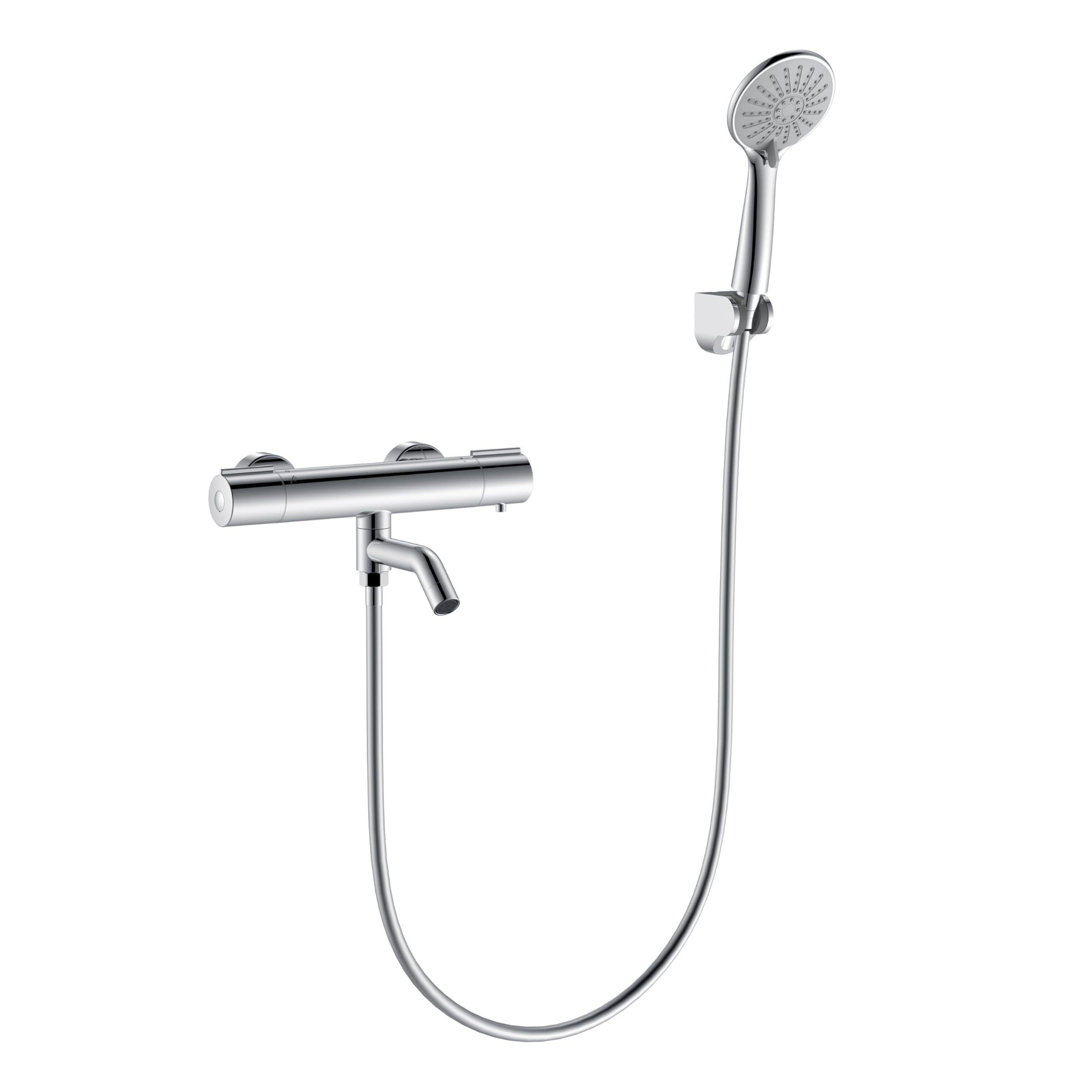 Mezclador Termostático, Grifería con Manguera y Alcachofa de Mano 3 Tipos de Chorro, Grifo de Ducha con Termostato para Bañera y Baño