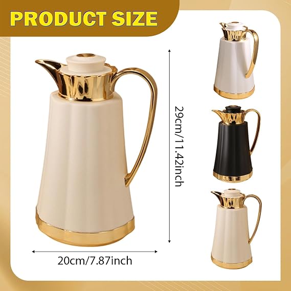 Arabic Insulated Thermal Coffee Carafe Teapot Household Hot Drinks Arabic Insulated Kettle Vacuum Pot for Gift Tea Kettle, White Gold