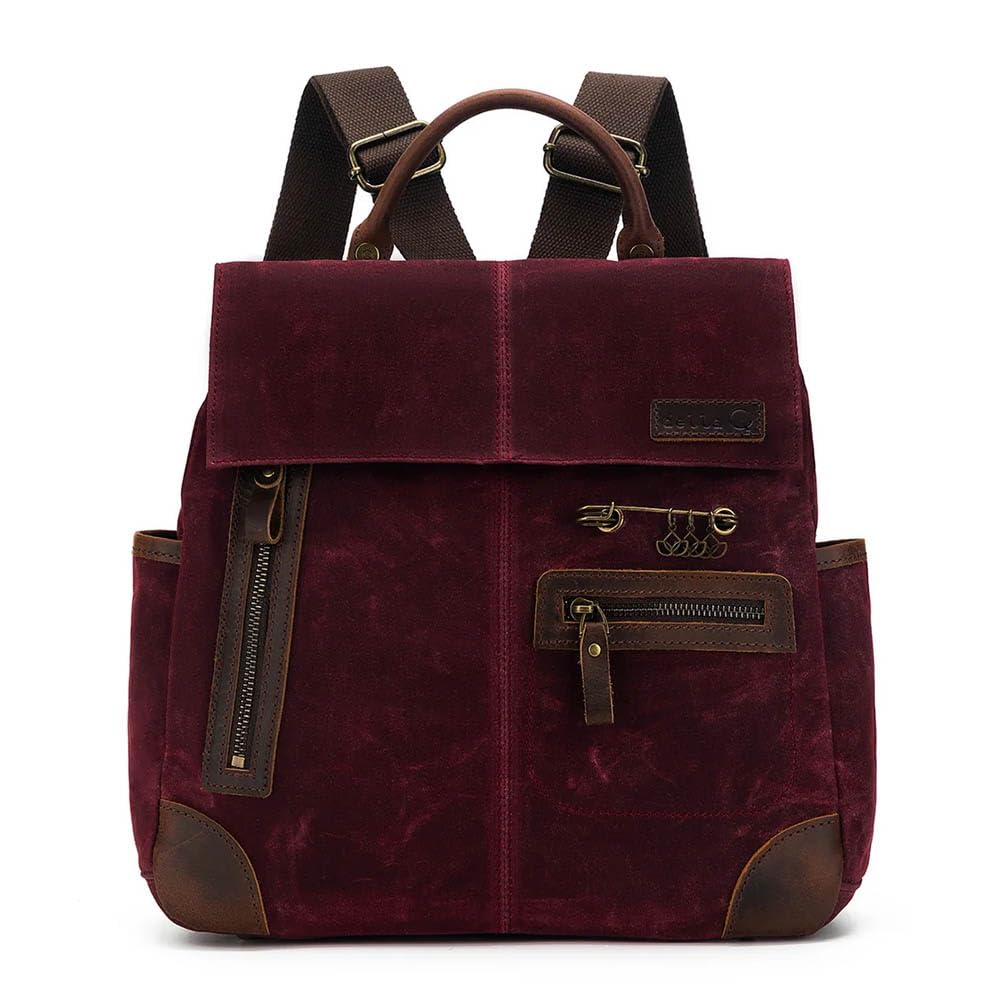 Della Q Makers Canvas Backpack-Adjustable Shoulder Straps, for Multiple Projects, Leather, Red, 35cm x 10cm x 24cm