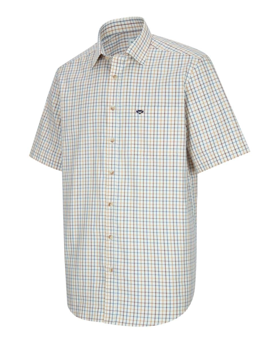 Hoggs of FifeKessock Short Sleeve Tattersall Shirt - Brown/Blue 100% cotton, Classic collar shape