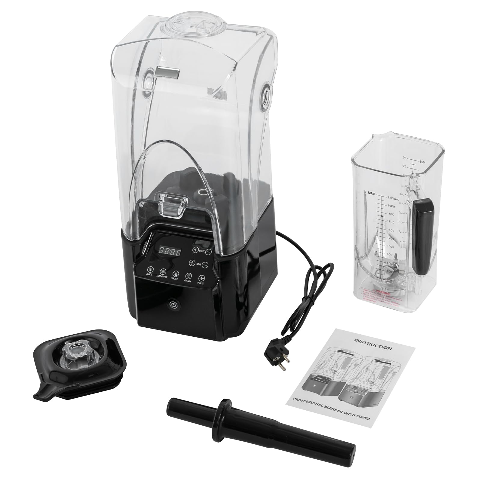 Batidora de vaso comercial de 2200 W, con recipiente de cristal, batidora de alto rendimiento para bebidas congeladas, batidos, batidos y picar hielo, color negro
