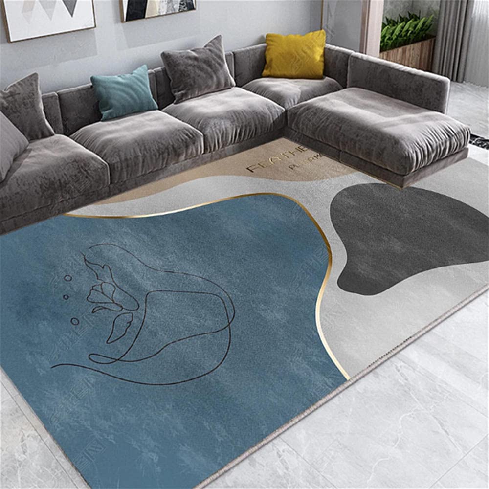 Tapis salon bleu gold et grey moderne simple abstrait 140X200cm pour chambre fille