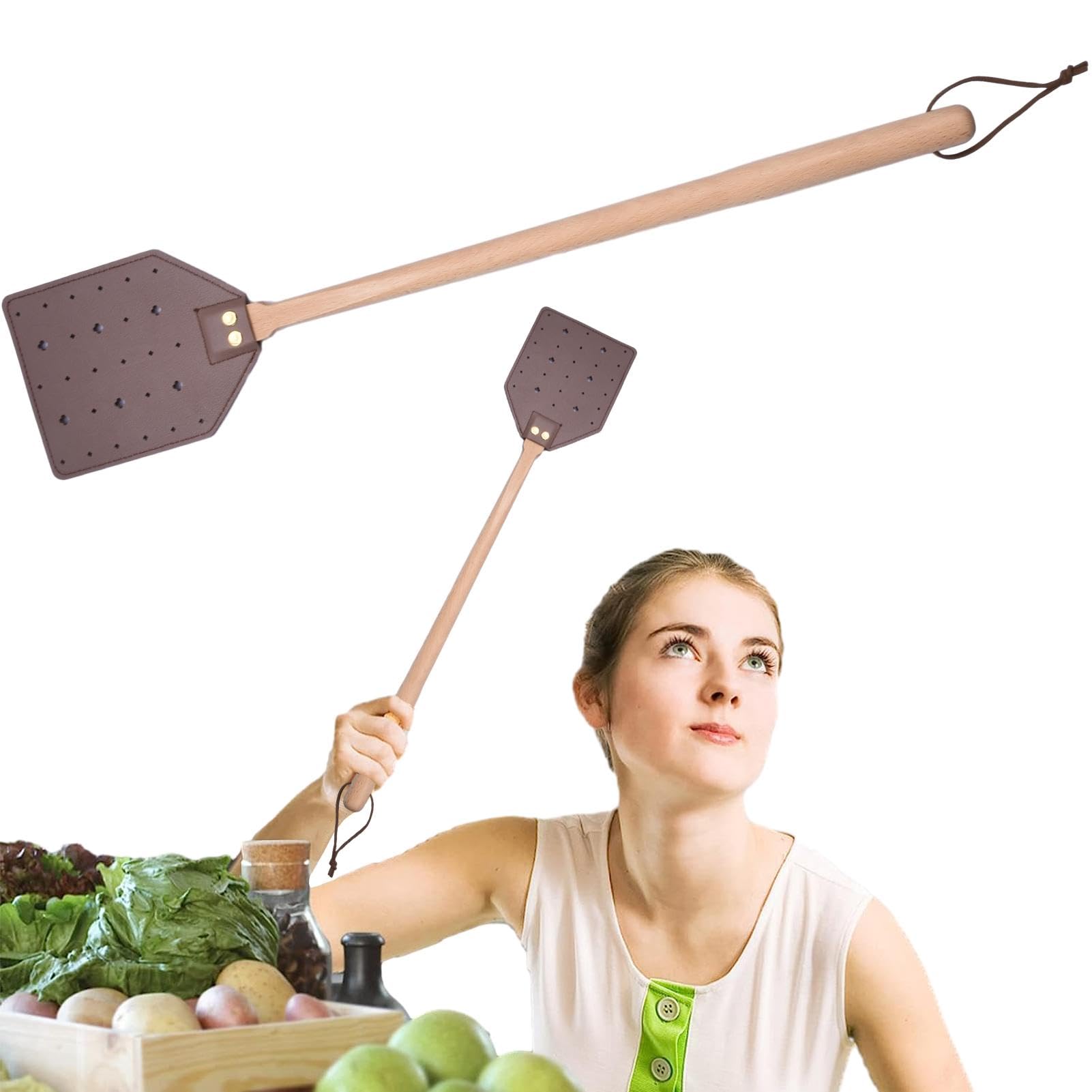 Leather Hanging Rope Fly Swatter | Long Heavy Duty Flyswatter Manual | Lightweight Manual Fly Swatter | Portable Manual Swat Pestt Control | For Easier Gripping, Flexibility